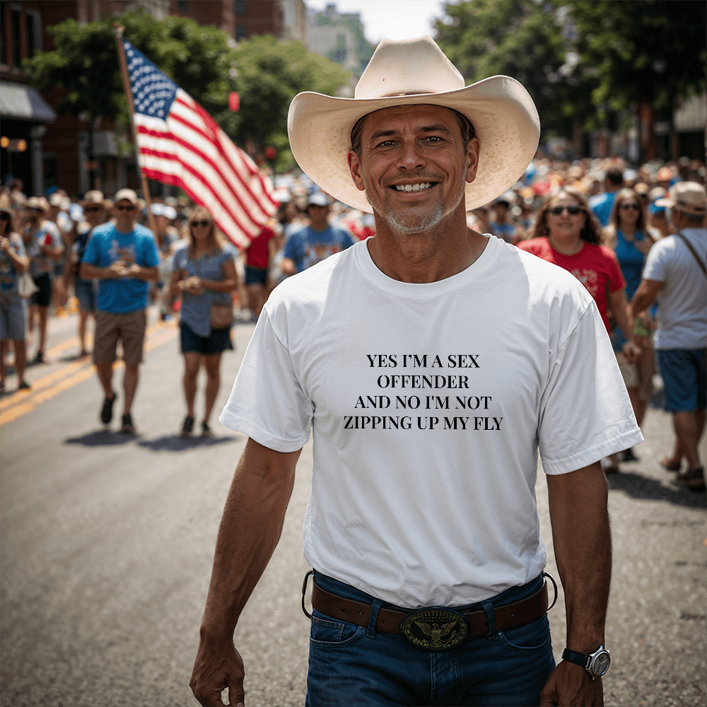 Yes I'm a Sex Offender, And No I'm Not Zipping Up My Fly T-Shirt (White)